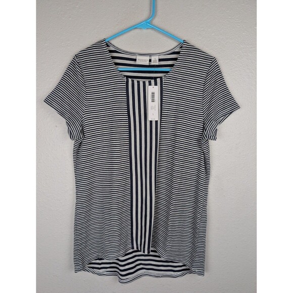 Chico's Tops - Chico's Weekends Shirt Womens Medium‎ Navy White Striped Short Sleeve Scoop Neck
